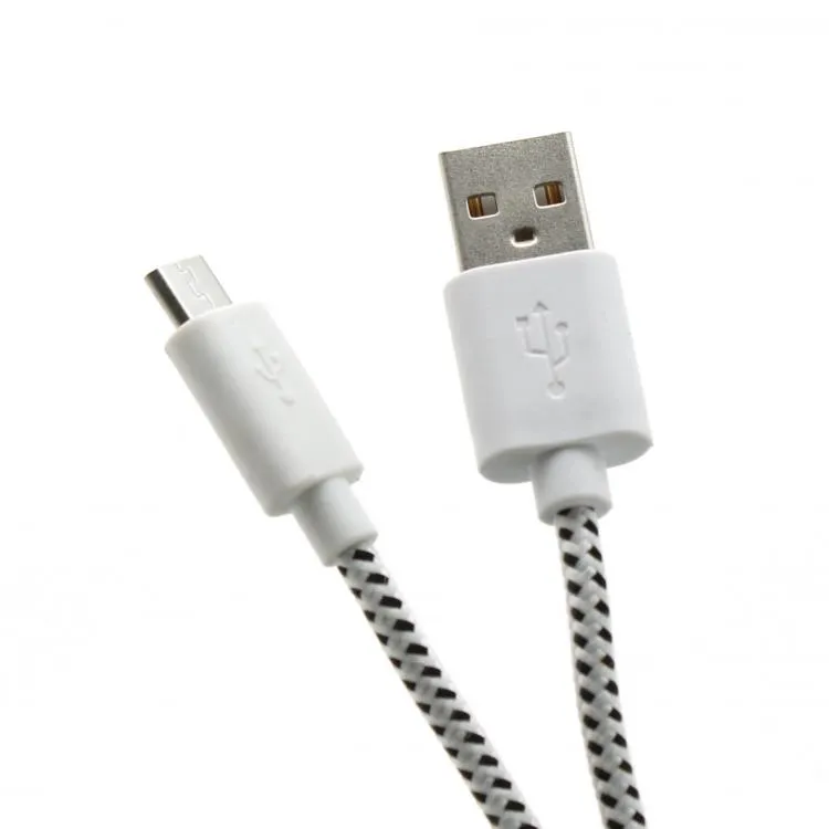 SBOX USB 2.0 A-PLUG TO MICRO B-PLUG 1M BRAIDED CABLE WHITE