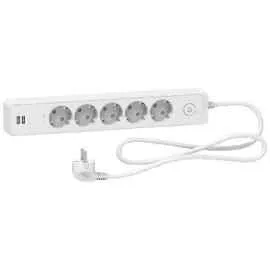 SCHNEIDER ПРОДОЛЖЕН КАБЕЛ 5С+2USB/1.5М БЕЛ