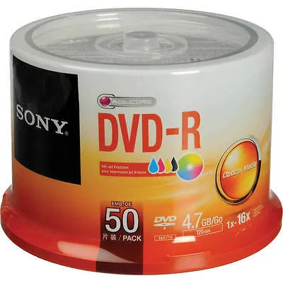 SONY DVD-R 4.7GB 16X 50PCS INKJET PRINTABLE 50DMR47PP