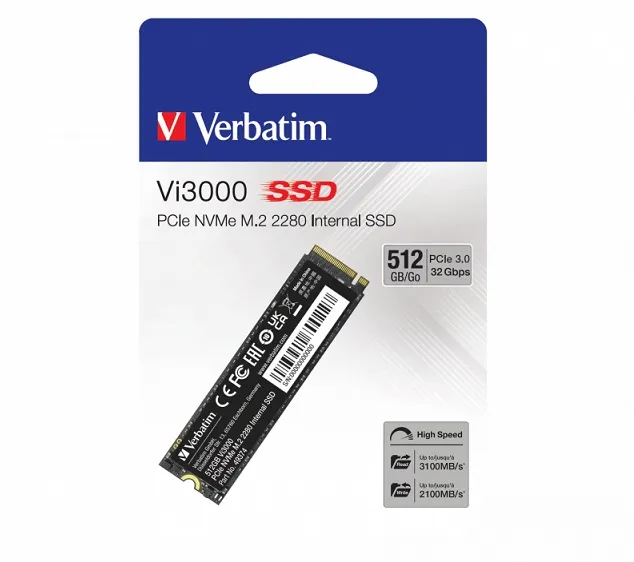 SSD M.2 Verbatim Vi3000 NVMe 512GB PCIe 3.0 x4 3100/2200 MB/s