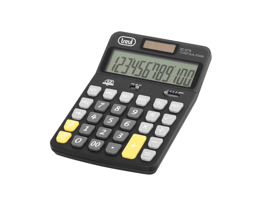 TREVI EC 3775 CALCULATOR BATTERY/SOLAR POWER 12 DIGITS BLACK