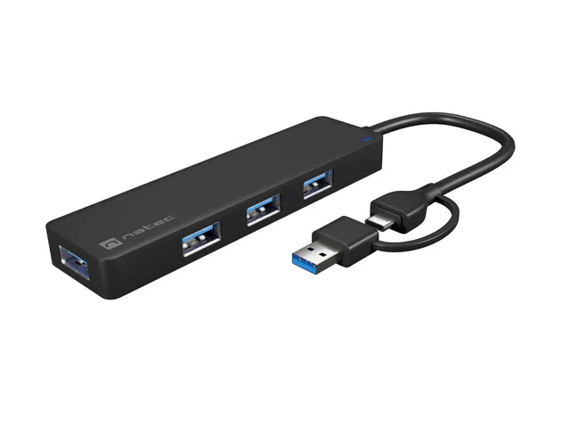 USB HUB 3.0 4-Port Type-C + USB-A Adapter Natec Mayfly Black
