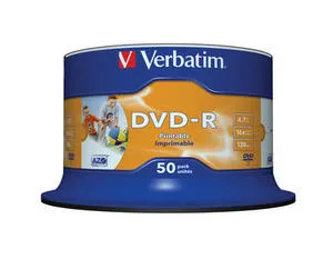 VERBATIM DVD-R 4.7GB 16x 50PCS SPINDLE WIDE INKJET PRINTABLE