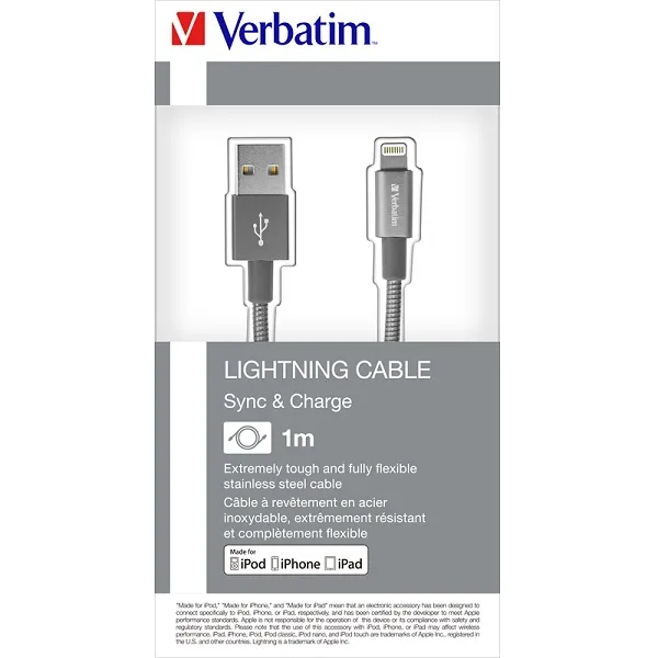 VERBATIM USB CABLE FOR APPLE DEVICES LIGHTNING 100cm GREY